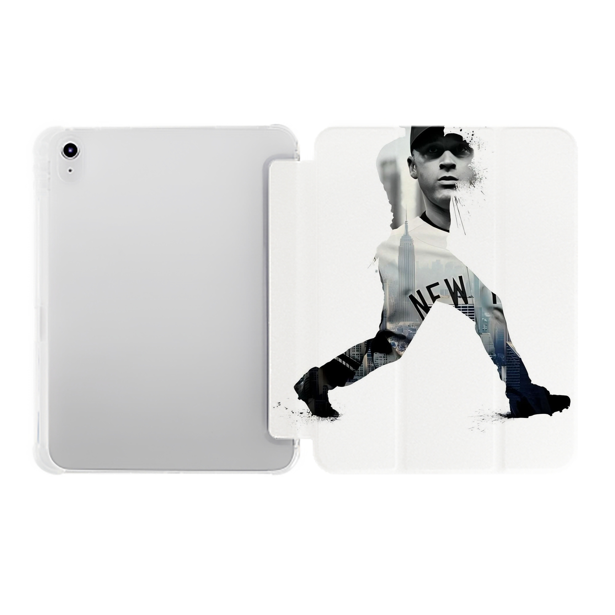 Derek Jeter 98 Premium Tri-Fold PU Leather & Silicone IPad Case With Pencil Slot – Fits 9.5,10.5,10.9 – Adjustable Stand, Slim, Protective